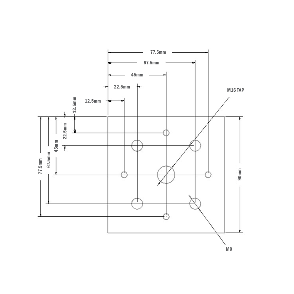 32-9090M16S-1 MODULAR SOLUTIONS FOOT & CASTER CONNECTING PLATE<BR>90MM X 90MM, M16 HOLE, SOLID ALUMINUM W/HARDWARE